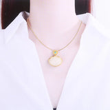Sterling Silver Chinese Style Gold-Plated Hetian Jade Necklace