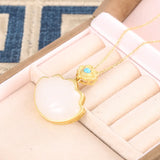 Sterling Silver Chinese Style Gold-Plated Hetian Jade Necklace