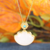 Sterling Silver Chinese Style Gold-Plated Hetian Jade Necklace