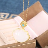 Sterling Silver Chinese Style Gold-Plated Hetian Jade Necklace