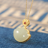 Sterling Silver Chinese Style Gold-Plated Hetian Jade Necklace