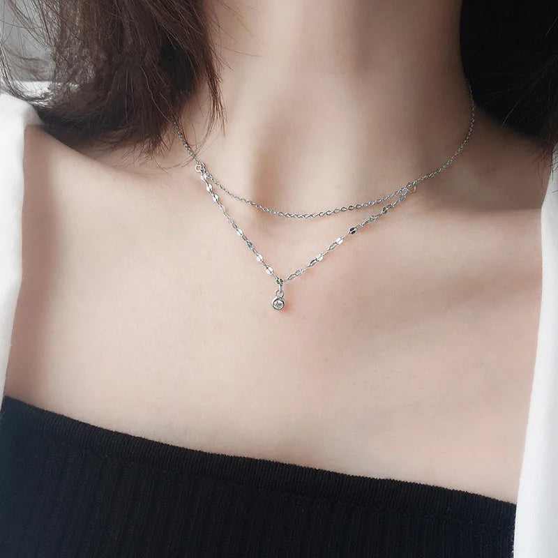 S925 Silver Crystal Pendant Wave Chain Necklace for Women