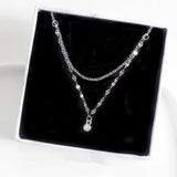 S925 Silver Crystal Pendant Wave Chain Necklace for Women