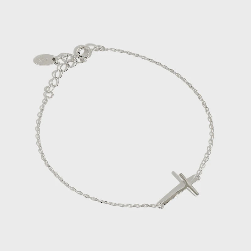 925 Silver Wild Cross Thin Bracelet Chain Platinum Women's Jewelry