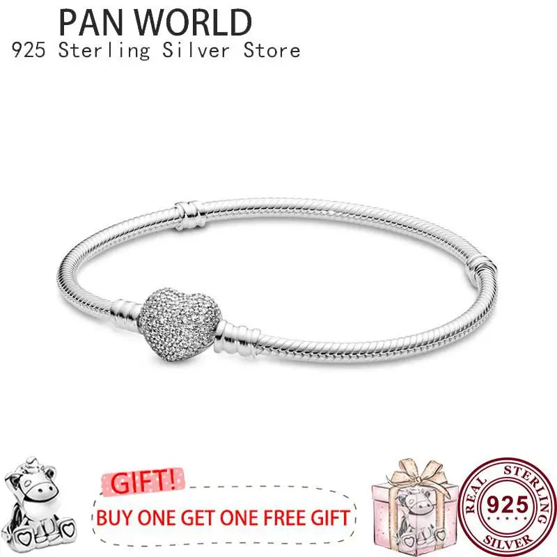 S925 Sterling Silver Love Women's Pan Bracelet for Charm Jewelry