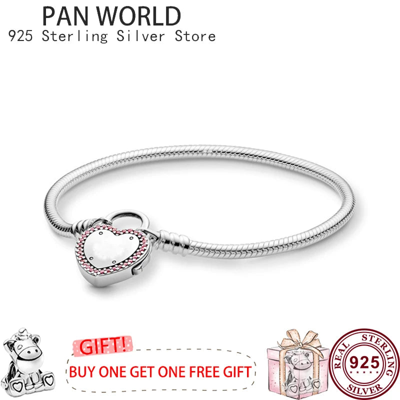 S925 Silver Round Lock Snake Bone Pan Bracelet