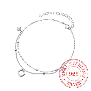 S925 Sterling Silver 2-layer Crystal Anklet for Women Girls