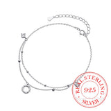 S925 Sterling Silver 2-layer Crystal Anklet for Women Girls