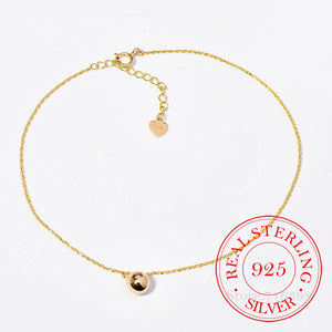 925 Sterling Silver Female Ball Leg Bracelet Anklet 14K Plated Fine Jewelry