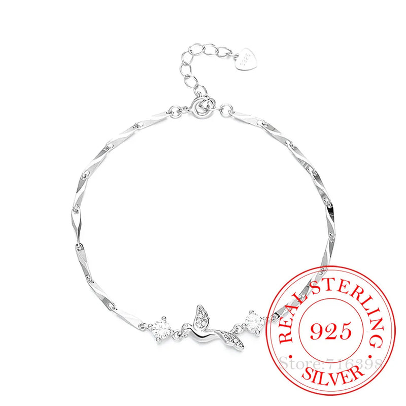 S925 Crystal Bird Charm Bracelet for Women Girls