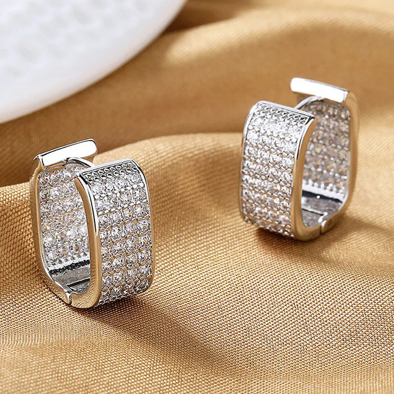 S925 Square Zircon Hoop Earrings, 15MM, Engagement Gift