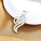 Sterling Silver Mom Zircon Heart Necklace 18 Inches