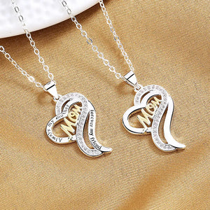 S925 Sterling Silver 18" Mom Zircon Heart Necklace Women Charm Gift Jewelry