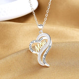 S925 Sterling Silver 18" Mom Zircon Heart Necklace Women Charm Gift Jewelry