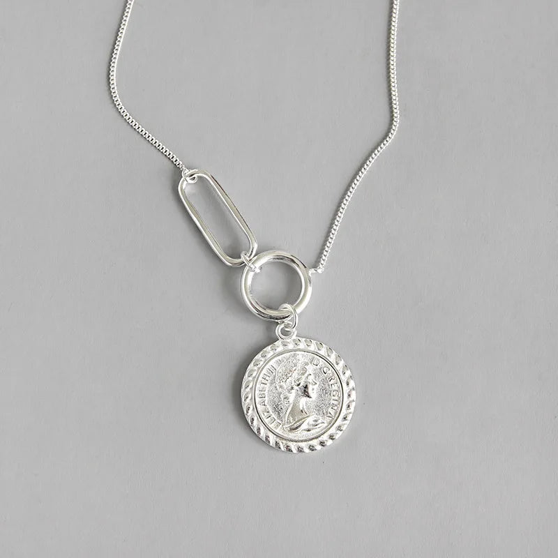 925 Sterling Silver Elizabeth Coin Pendant Necklace for Women