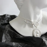 925 Sterling Silver Elizabeth Coin Pendant Necklace for Women