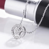 925 Silver Star Necklace with Diamonds Circle Pendant