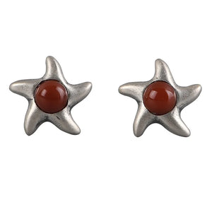 S925 Star Stud Earrings Southern Red Agate Inlaid Thai Silver Women's Earrings