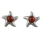 S925 Star Stud Earrings Southern Red Agate Inlaid Thai Silver Women's Earrings