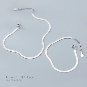 S925 Sterling Silver Flat Snake Chain Anklet Bracelet Women Delicate Foot Chain