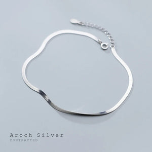 S925 Sterling Silver Flat Snake Chain Anklet Bracelet Women Delicate Foot Chain