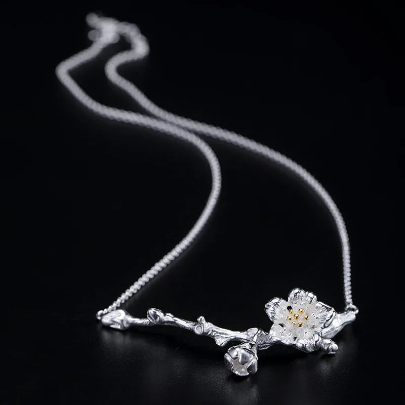 S925 Sterling Silver Flower Necklace Antique Pear Flower Pendant