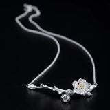 S925 Sterling Silver Flower Necklace Antique Pear Flower Pendant