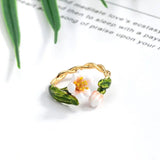 S925 Sterling Silver Flowers Ring Autumn Winter Retro Enamel Ring