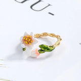S925 Sterling Silver Flowers Ring Autumn Winter Retro Enamel Ring