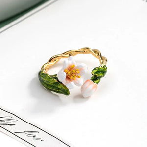 S925 Sterling Silver Flowers Ring Autumn Winter Retro Enamel Ring