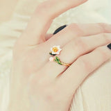 S925 Sterling Silver Flowers Ring Autumn Winter Retro Enamel Ring