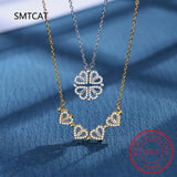 925 Silver Clover Necklace Magnetic Heart Pendant for Women
