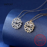 925 Silver Clover Necklace Magnetic Heart Pendant for Women
