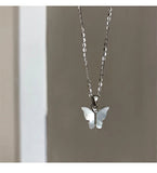 S925 Sterling Silver Fritillary Butterfly Necklace Vintage Gothic Girl Chain