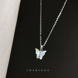 S925 Sterling Silver Fritillary Butterfly Necklace Vintage Gothic Girl Chain