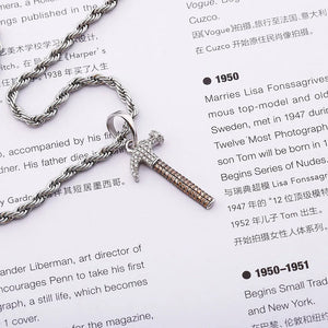 S925 Sterling Silver CZ Stone Paved Hammer Pendant Necklace
