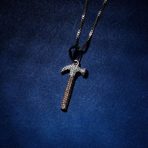 S925 Sterling Silver CZ Stone Paved Hammer Pendant Necklace