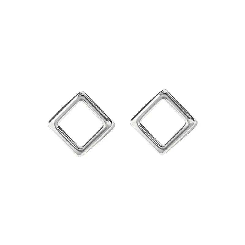 925 Silver Geometric Hollow Square Stud Earrings for Women Jewelry