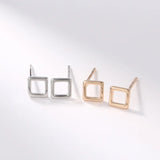 925 Silver Geometric Hollow Square Stud Earrings for Women Jewelry