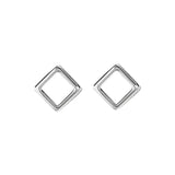 925 Silver Geometric Hollow Square Stud Earrings for Women Jewelry
