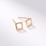 925 Silver Geometric Hollow Square Stud Earrings for Women Jewelry
