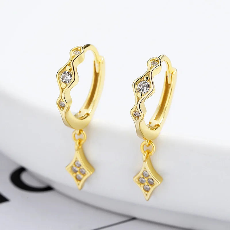 S925 Geometric Hoop Earrings Diamond Cone Earring