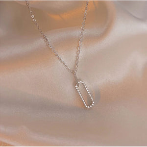 Sterling Silver Geometric Necklace with Diamond Pendant