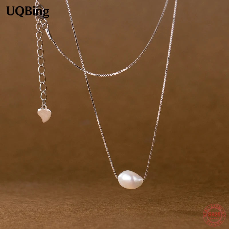 S925 Silver Baroque Pearl Short Necklace Pendant