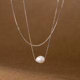 S925 Silver Baroque Pearl Short Necklace Pendant