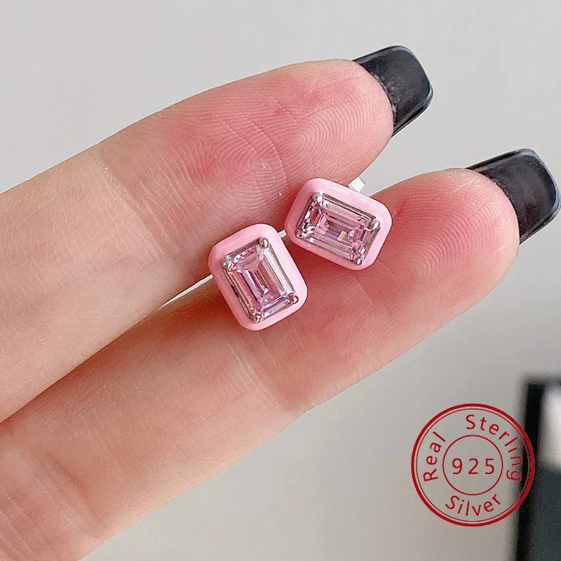 Sterling Silver Geometric Stud Earring Colored Zircon Crystal Party Wedding Gift