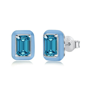 Sterling Silver Geometric Stud Earring Colored Zircon Crystal Party Wedding Gift
