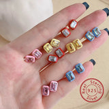 Sterling Silver Geometric Stud Earring Colored Zircon Crystal Party Wedding Gift