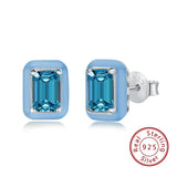 Sterling Silver Geometric Stud Earring Colored Zircon Crystal Party Wedding Gift