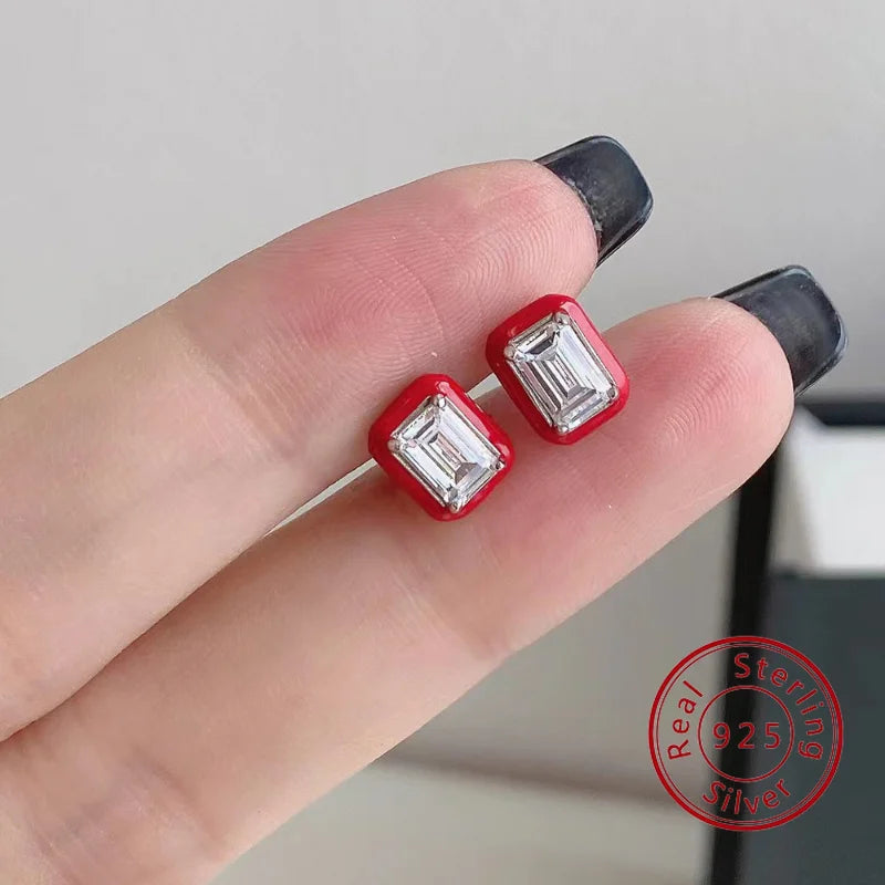 Sterling Silver Geometric Stud Earring Colored Zircon Crystal Party Wedding Gift